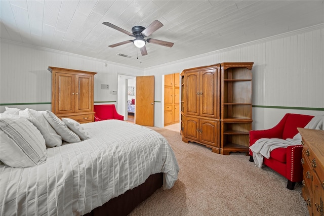 23011 Elephant Walk St, Spring, TX 77389 - bedroom with light carpet, ornamental molding, and a ceiling fan