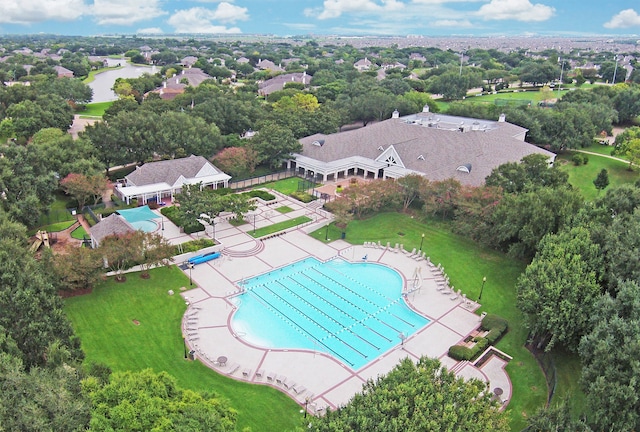 6403 Hidden Crest Way, Sugar Land, TX 77479 - aerial view of a pool and a nearby body of water