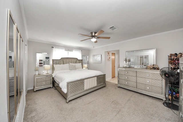 1903 Britton St, Baytown, TX 77520 - carpeted bedroom with crown molding and ceiling fan