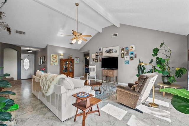2004 Tuscarora Ct, League City, TX 77573 - living area with light marble finish flooring and a ceiling fan