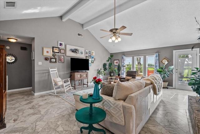 2004 Tuscarora Ct, League City, TX 77573 - living area with light marble finish flooring and a ceiling fan