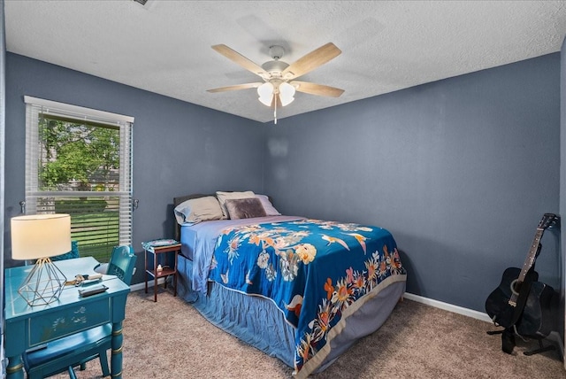 2004 Tuscarora Ct, League City, TX 77573 - bedroom with carpet floors, a textured ceiling, and ceiling fan