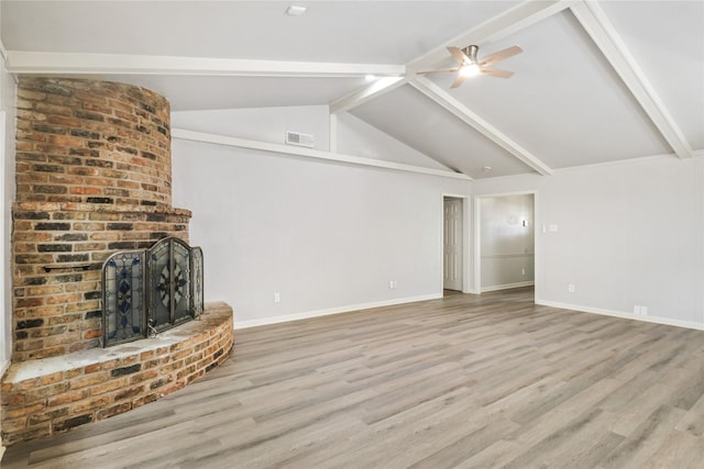 8302 Burning Hills Dr, Houston, TX 77071 - unfurnished living room featuring a ceiling fan, wood finished floors, and a brick fireplace