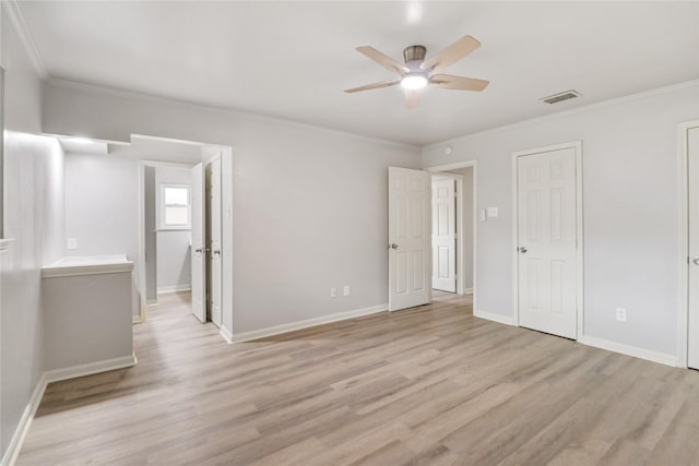 8302 Burning Hills Dr, Houston, TX 77071 - unfurnished bedroom featuring ornamental molding, light wood finished floors, and a ceiling fan