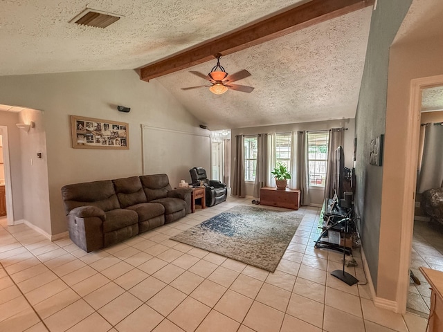 309 Baycrest Dr, League City, TX 77573 - living area with light tile patterned flooring, a ceiling fan, and a textured ceiling