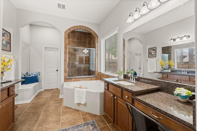14 Painted Post Pl, The Woodlands, TX 77389 - full bathroom with a garden tub, vanity, and tile patterned flooring