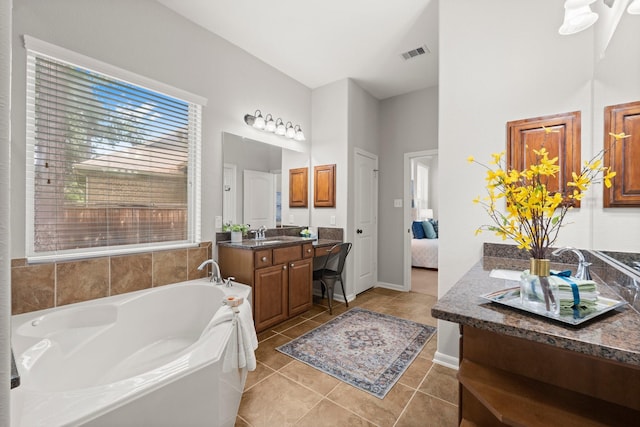 14 Painted Post Pl, The Woodlands, TX 77389 - full bath with a garden tub, vanity, tile patterned flooring, and connected bathroom