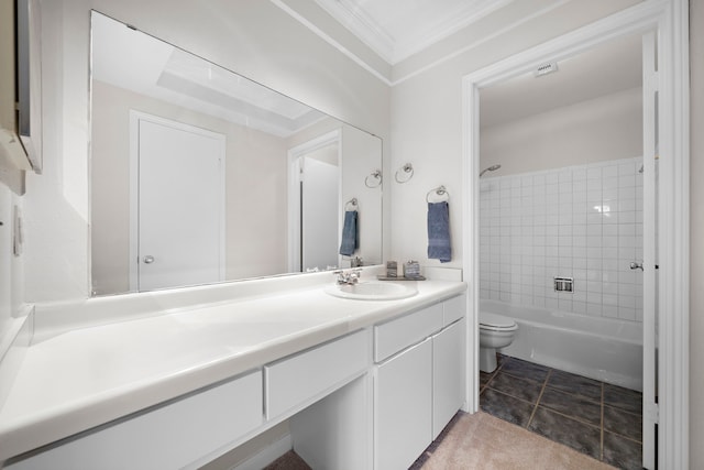 9650 Westview Dr, Houston, TX 77055 - full bath featuring vanity, crown molding, and shower / bath combination