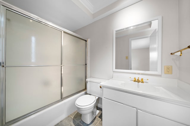 9650 Westview Dr, Houston, TX 77055 - full bath featuring vanity, combined bath / shower with glass door, and crown molding