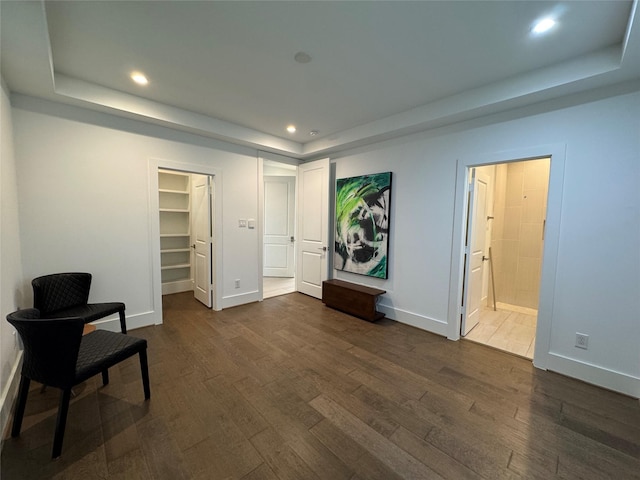 418 Bayou St, Houston, TX 77020 - sitting room with a tray ceiling, dark wood finished floors, and recessed lighting