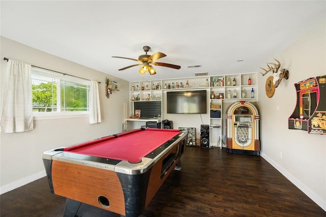 1209 Kansas Ave S, Anahuac, TX 77514 - game room featuring pool table, ceiling fan, and wood finished floors
