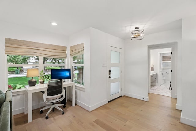 2327 Lamonte Ln, Houston, TX 77018 - office space with wood finished floors, a chandelier, and recessed lighting
