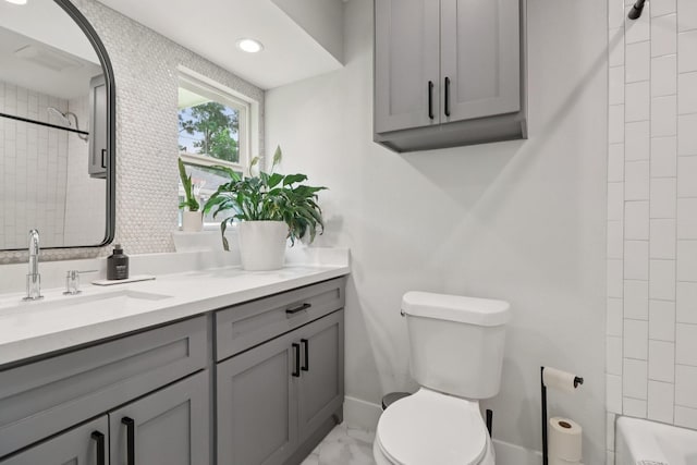2327 Lamonte Ln, Houston, TX 77018 - full bathroom featuring vanity, marble finish flooring, and tub / shower combination