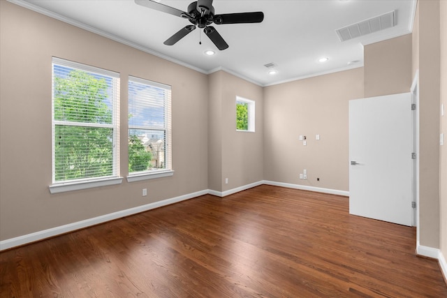 3115 Leeland St, Houston, TX 77003 - spare room with ornamental molding, a ceiling fan, wood finished floors, and recessed lighting