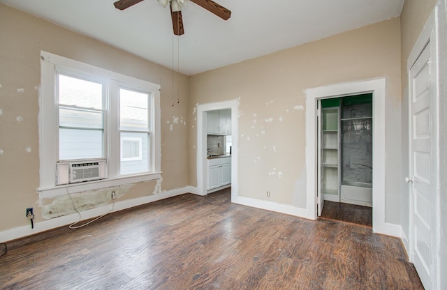 3412 Avenue S, Galveston, TX 77550 - empty room featuring a ceiling fan, wood finished floors, and cooling unit