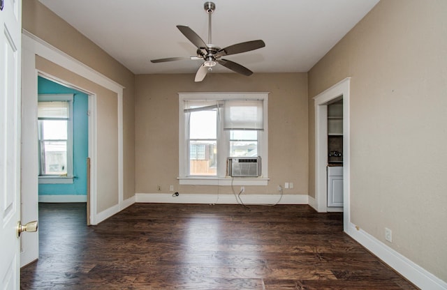 3412 Avenue S, Galveston, TX 77550 - spare room with cooling unit, ceiling fan, and dark wood-style floors