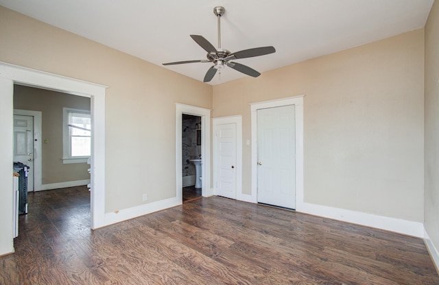 3412 Avenue S, Galveston, TX 77550 - unfurnished bedroom featuring dark wood-style flooring and a ceiling fan