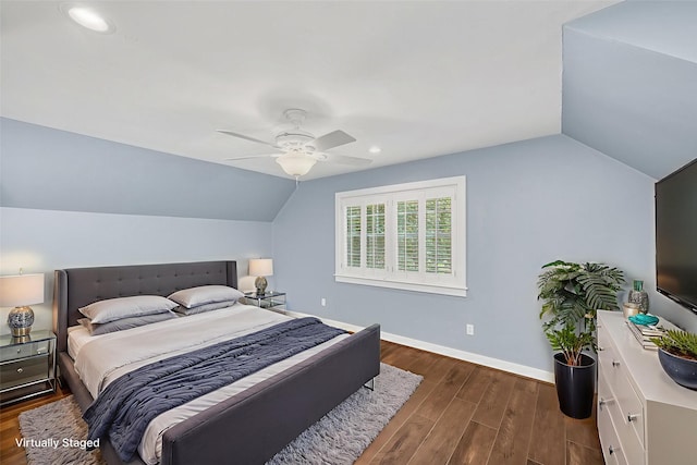 738 Stone Mountain Dr, Conroe, TX 77302 - bedroom featuring lofted ceiling, wood finished floors, ceiling fan, and recessed lighting