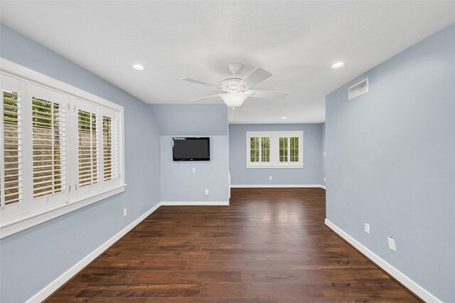 738 Stone Mountain Dr, Conroe, TX 77302 - unfurnished living room featuring recessed lighting, a ceiling fan, and wood finished floors