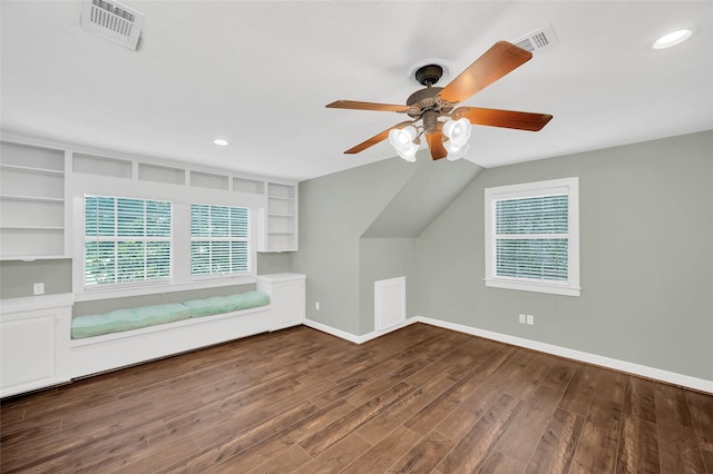 738 Stone Mountain Dr, Conroe, TX 77302 - additional living space featuring wood finished floors, ceiling fan, recessed lighting, and built in shelves