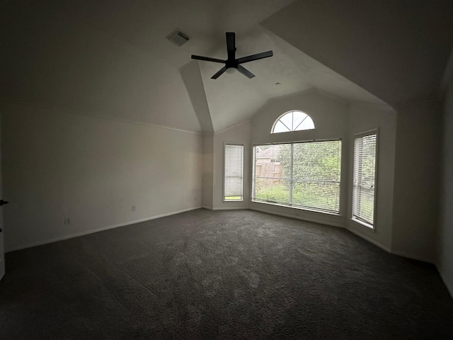 2606 Iris Ct, Pearland, TX 77584 - empty room with lofted ceiling, carpet flooring, and ceiling fan