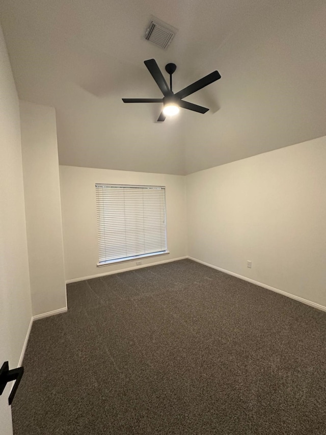 2606 Iris Ct, Pearland, TX 77584 - unfurnished room featuring a ceiling fan, dark colored carpet, and lofted ceiling