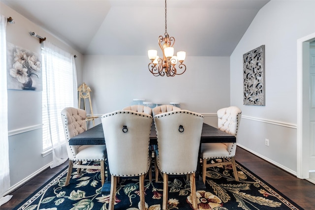 8710 Candleshine Cir, Houston, TX 77095 - dining area featuring lofted ceiling, a chandelier, and dark wood-style floors