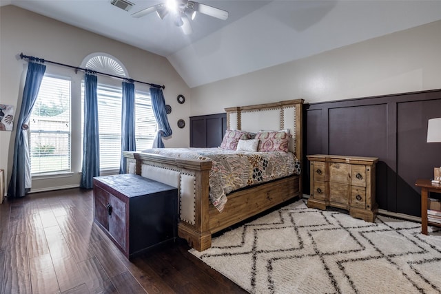 8710 Candleshine Cir, Houston, TX 77095 - bedroom with lofted ceiling, wood finished floors, and ceiling fan