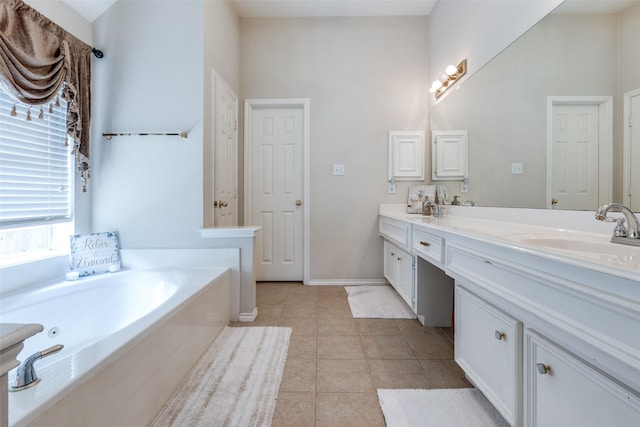 8710 Candleshine Cir, Houston, TX 77095 - full bath featuring double vanity, a whirlpool tub, and tile patterned flooring