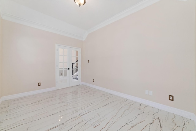 23703 Shaw Perry Ln, Katy, TX 77493 - empty room with ornamental molding, light marble finish floors, and french doors