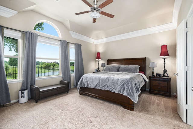 907 Fairway Dr, La Porte, TX 77571 - carpeted bedroom featuring vaulted ceiling and ceiling fan