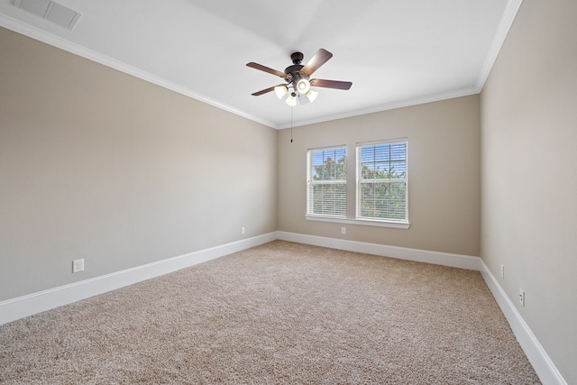 19522 Hope Springs Ln, Cypress, TX 77433 - empty room featuring ceiling fan, light colored carpet, and crown molding
