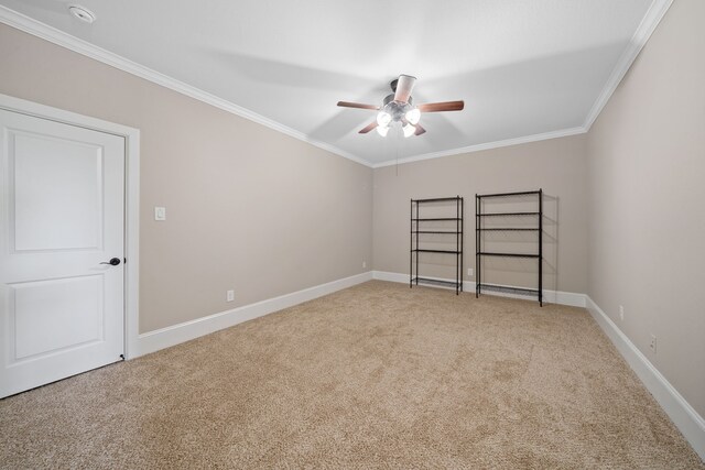 19522 Hope Springs Ln, Cypress, TX 77433 - unfurnished room featuring carpet, crown molding, a ceiling fan, and a smoke detector