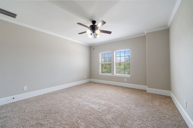 19522 Hope Springs Ln, Cypress, TX 77433 - empty room with ceiling fan, carpet flooring, and ornamental molding
