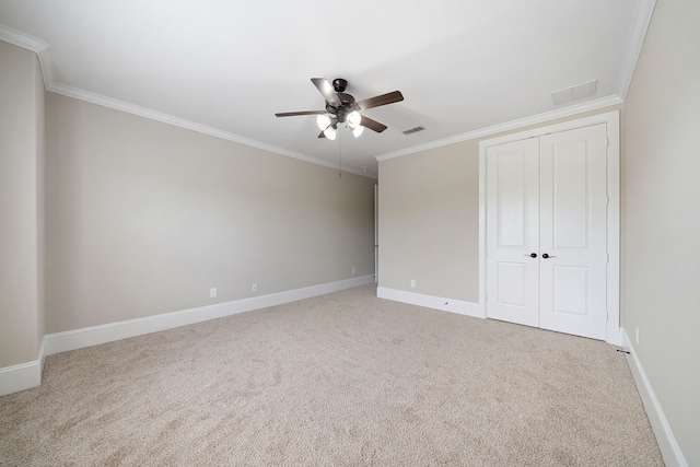 19522 Hope Springs Ln, Cypress, TX 77433 - unfurnished bedroom featuring carpet floors, ornamental molding, a closet, and a ceiling fan