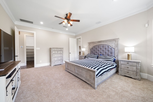 19522 Hope Springs Ln, Cypress, TX 77433 - bedroom with carpet floors, ornamental molding, recessed lighting, and ceiling fan