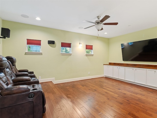 4635 Beech St, Bellaire, TX 77401 - living area featuring ceiling fan, hardwood / wood-style floors, and recessed lighting