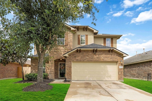 9859 Clanton Pines Dr, Humble, TX 77396 - traditional-style home featuring concrete driveway, an attached garage, stucco siding, and brick siding