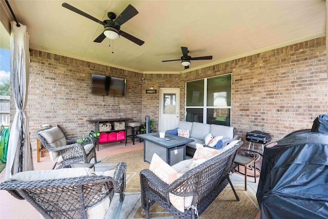 9859 Clanton Pines Dr, Humble, TX 77396 - view of patio with outdoor lounge area and ceiling fan