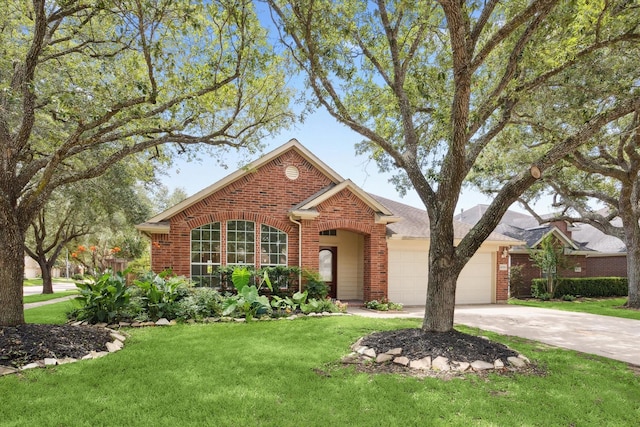 20703 Surrey Stone Ct, Katy, TX 77450 - view of front of home featuring brick siding, a garage, a front lawn, and concrete driveway