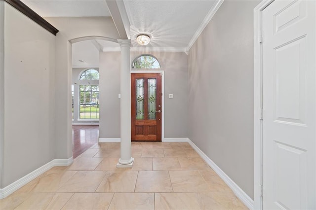 1102 Indian Autumn Trce, Houston, TX 77062 - entryway with ornate columns, ornamental molding, and arched walkways