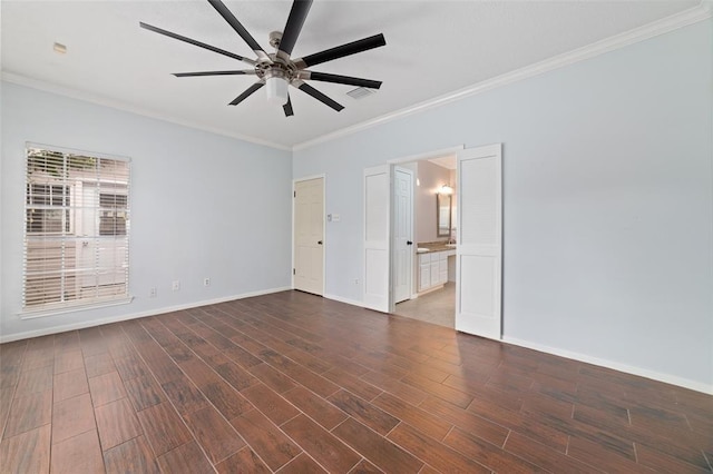 1102 Indian Autumn Trce, Houston, TX 77062 - empty room with a ceiling fan, ornamental molding, and dark wood-style flooring
