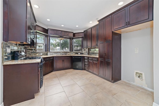 1102 Indian Autumn Trce, Houston, TX 77062 - kitchen featuring dishwasher, gas stove, backsplash, recessed lighting, and light stone counters
