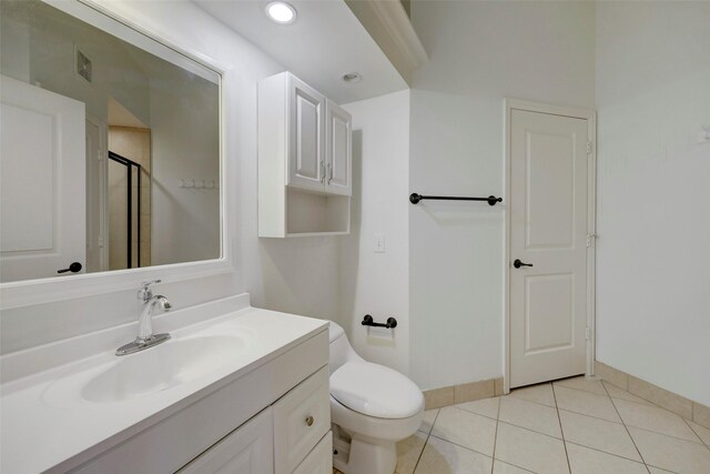2203 Dorrington St Unit 406, Houston, TX 77030 - full bathroom with vanity, an enclosed shower, tile patterned flooring, and recessed lighting