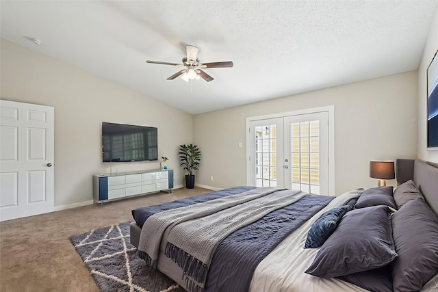 6315 Dellfern Dr, Houston, TX 77035 - bedroom featuring carpet, french doors, access to exterior, vaulted ceiling, and ceiling fan