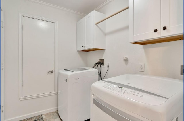 3115 Sable Xing, San Antonio, TX 78232 - laundry area with cabinet space, washing machine and dryer, and ornamental molding