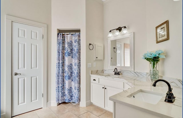 3115 Sable Xing, San Antonio, TX 78232 - bathroom with vanity, tile patterned flooring, and a shower with shower curtain