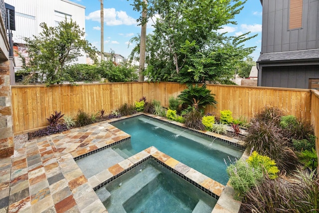 709 Lester St, Houston, TX 77007 - view of pool with a fenced backyard, a patio, and a pool with connected hot tub