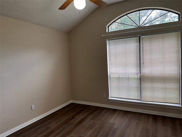 9412 Riviera Dr, Waco, TX 76712 - empty room with dark wood finished floors, lofted ceiling, and a ceiling fan