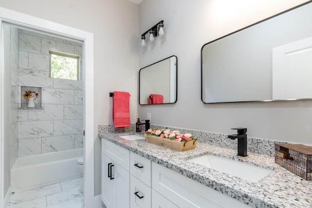 4910 Wunder Way, Houston, TX 77069 - bathroom with marble finish floors, double vanity, and bathing tub / shower combination